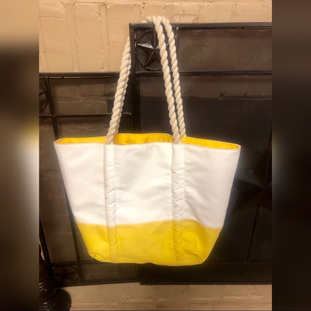 Neiman Marcus yellow and off white tote